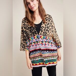 Anthropologie Leopard and Geometric Patterned Poncho - One Size